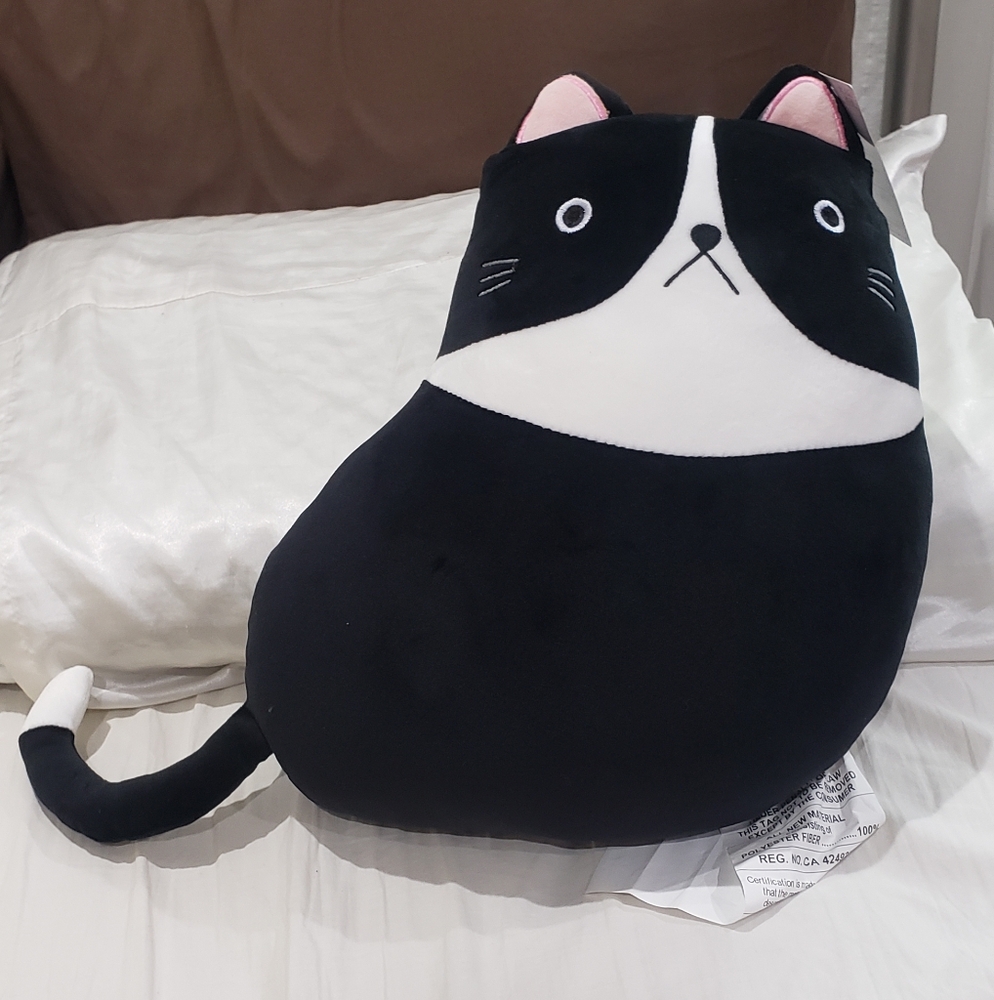Black and White Cat Plush Pillow